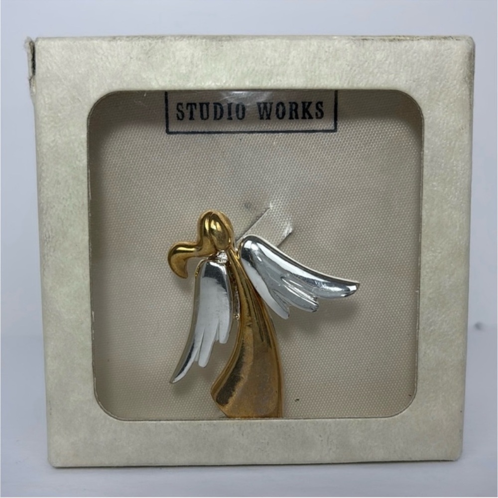 NEW In BOX Studio Works GOLD & Silver Angel Pin Brooch Original Gift Box VINTAGE